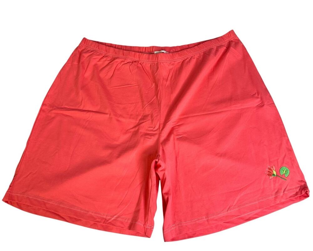 Quacker Factory Plus Size Shorts 3X Pink Cotton Elastic Waist Embroidered
